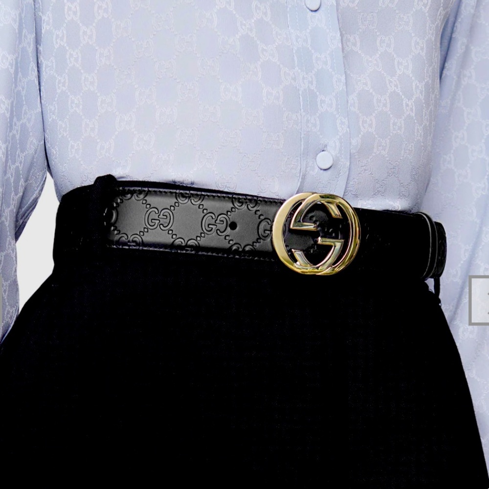 GUCCI  black interlocking GG embossed belt